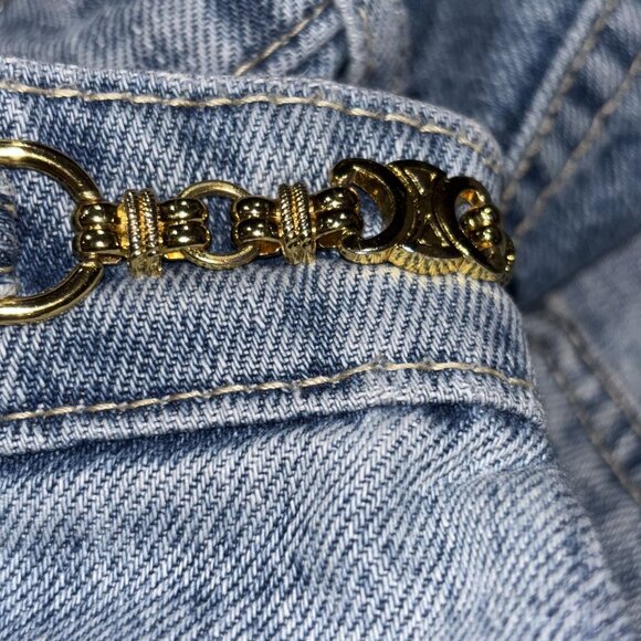 Celine Denim Mini Skirt w Triomphe Gourmette Chain Detail Blue Jean Grunge Japan - Picture 5 of 12